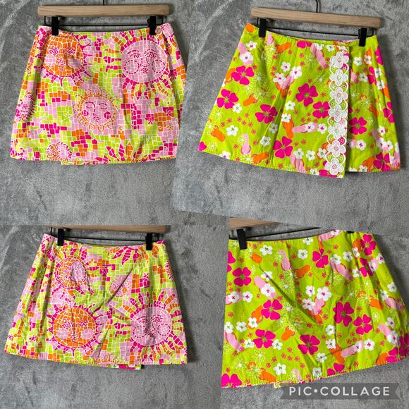 Lilly Pulitzer Dresses & Skirts - Lilly Pulitzer Reversible Mini Skirt Pink Green Floral Mosaic Print ALine Size 2